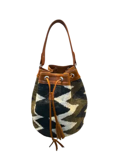 [MAB36] MAB36 - BOLSO CARTERA SHIGRA Y CUERO, RECOGIDO, 1 ASA MANO Y CORREA AJUSTABLE
