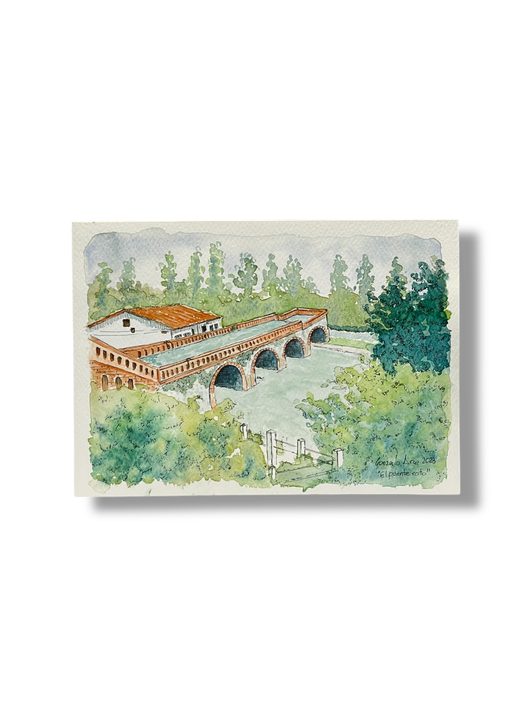 GA010 - OBRA ACUARELA PAISAJE, A5 (PUENTE ROTO)